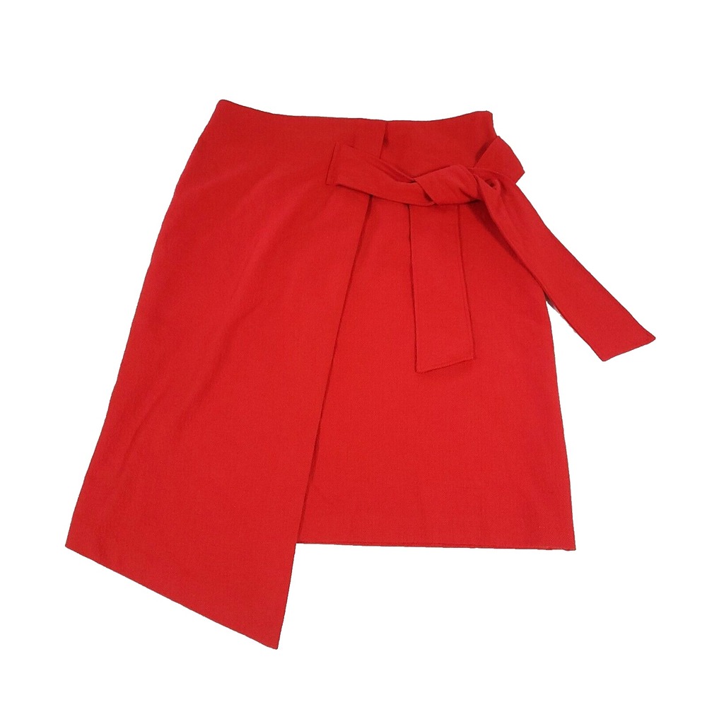 Mave Faux Wrap Skirt Anthropologie 16 Red Asymmetrical At Knee RN66170 Holiday